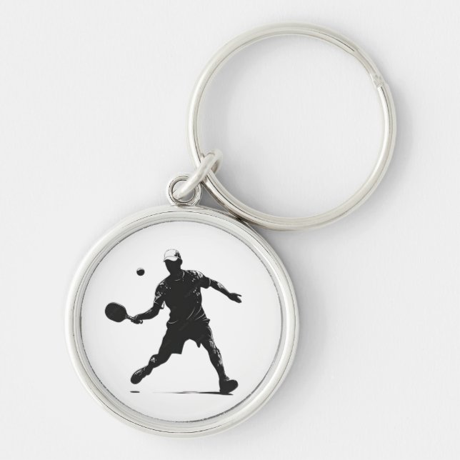 Pickleball Player Silhouette Sport Design Keychain (Front)