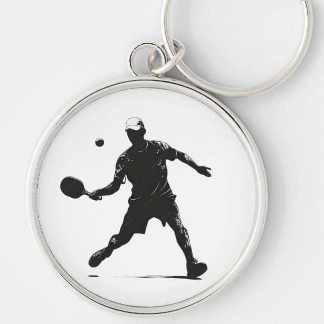 Pickleball Player Silhouette Sport Design Keychain (Front)