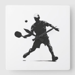 Pickleball Player Silhouette Sport Design Square Wall Clock