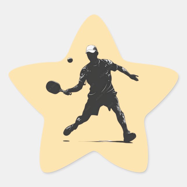 Pickleball Player Silhouette Sport Design Star Sticker (Front)