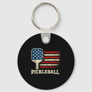 Pickleball player us flag american paddleball love keychain