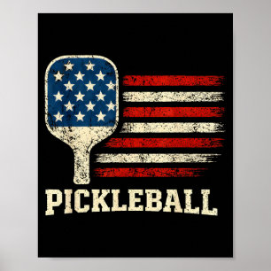 Pickleball player us flag american paddleball love poster