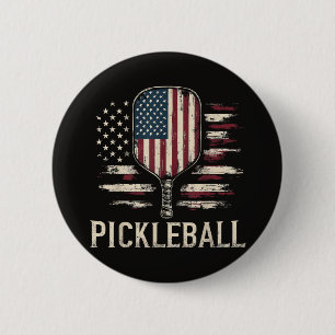 Pickleball Player US Flag Retro Paddleball 2 Inch Round Button