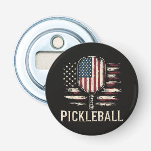 Pickleball Player US Flag Retro Paddleball Bottle Opener