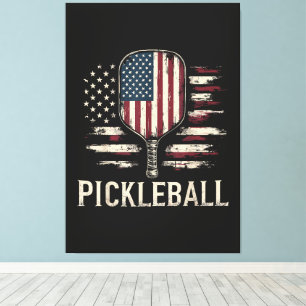Pickleball Player US Flag Retro Paddleball Canvas Print
