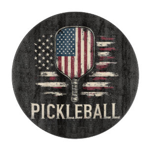 Pickleball Player US Flag Retro Paddleball Cutting Board