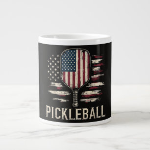 Pickleball Player US Flag Retro Paddleball Large Coffee Mug