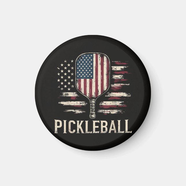 Pickleball Player US Flag Retro Paddleball Magnet (Front)