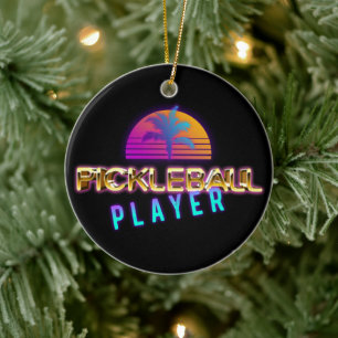 Pickleball player with custom text ceramic ornament