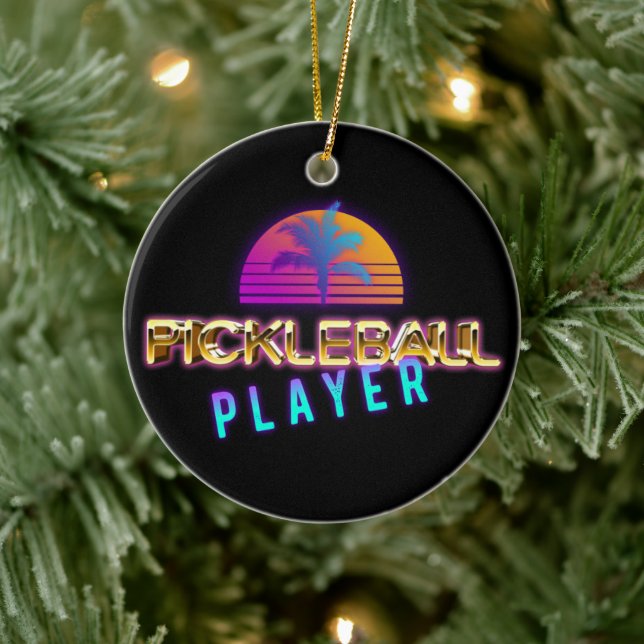 Pickleball player with custom text ceramic ornament (Tree)