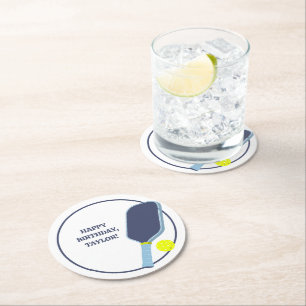 Pickleball Players Custom Message Birthday Round Paper Coaster