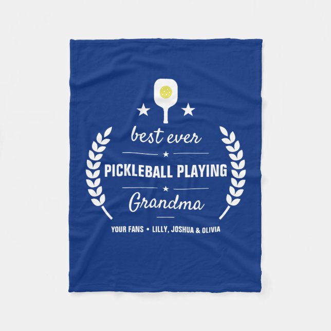 Pickleball Playing Best Grandma Grandpa Custom Fleece Blanket (Front)