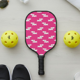 Pickleball Playing Dachshund Mom Pink Paddle