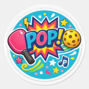 « Pickleball POP ! Autocollant rond – Style BD bri