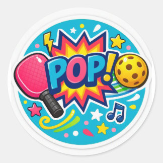 “Pickleball POP! Round Sticker – Bright Comic Styl