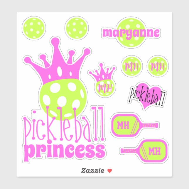 Pickleball Princess Bright Pink Vinyl Sticker Set (Sheet)