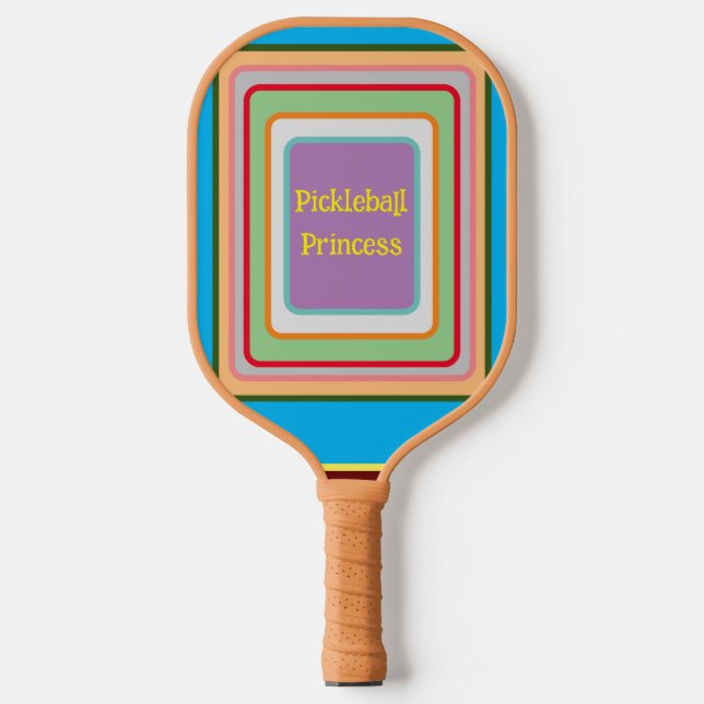 PICKLEBALL PRINCESS-Multi-coloured Squares Pickleball Paddle (Front)