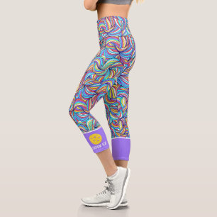 Pickleball Print, Colourful Abstract, Custom Text Capri Leggings