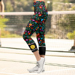 Pickleball Print Fun Colourful Floral Custom Text Capri Leggings<br><div class="desc">Stand out on the pickleball court with these super cute capri leggings featuring a fun colourful floral pattern highlighted with pickleballs and your custom text on the bottom edge. Customize with your monogram, club name, player name, etc. Or delete the text and just have the pickleballs. Super comfortable, high quality...</div>