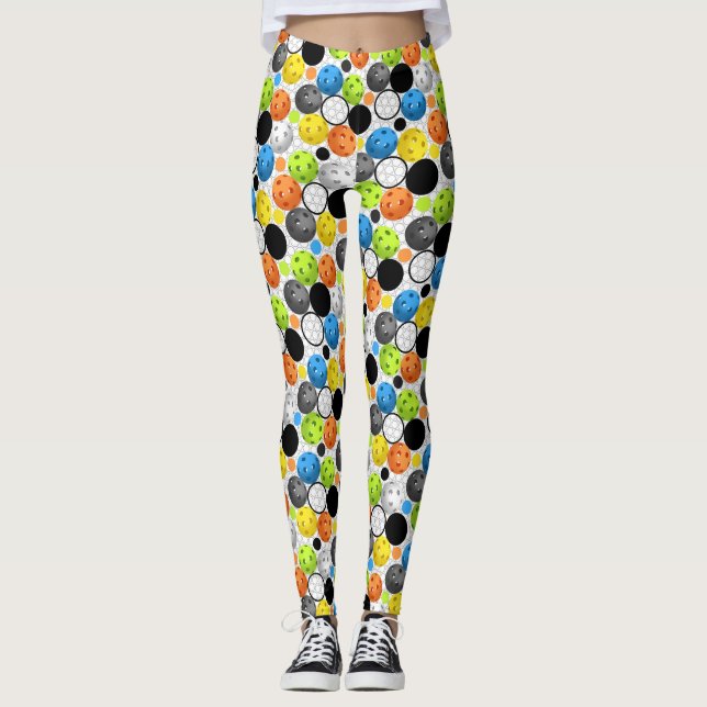 Pickleball Print, Multi Colour Leggings (Front)