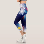 Pickleball Print Patriotic Fireworks Custom Text Capri Leggings<br><div class="desc">Stand out on the pickleball court with these super cute capri leggings featuring a fun patriotic red white blue firework and sparkler pattern highlighted with pickleballs and your custom text on the bottom edge. Customize with your monogram, club name, player name, etc. Or delete the text and just have the...</div>