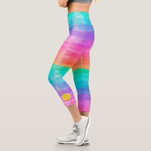 Pickleball Print Rainbow Watercolor Custom Text Capri Leggings