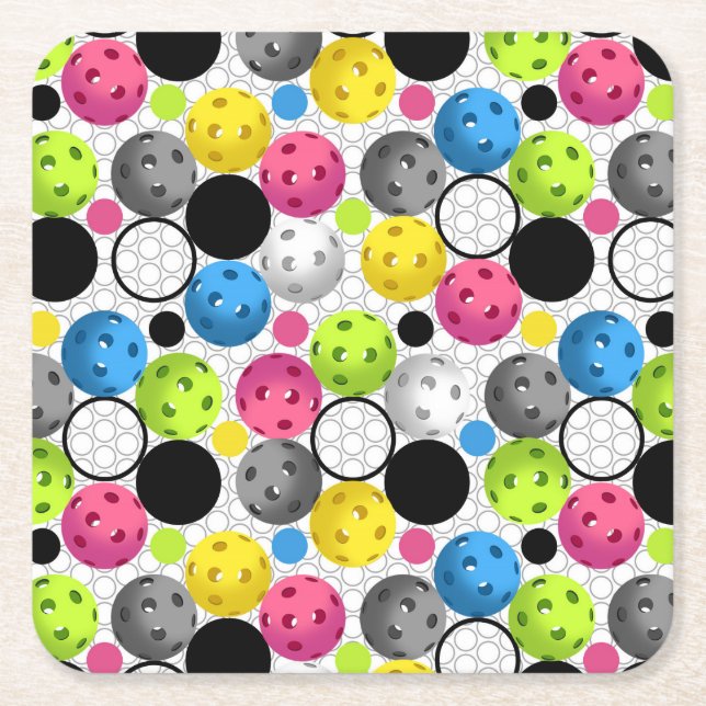 Pickleball Print Square Paper Coaster (Front)