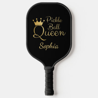 Pickleball Queen Black and Gold With Name Pickleball Paddle
