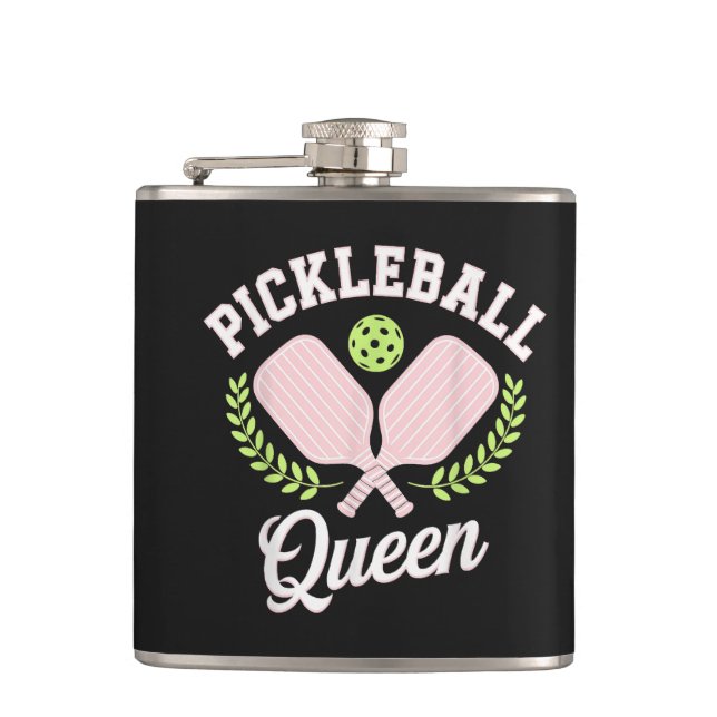 Pickleball Queen Funny Pickleball Player Hip Flask (Front)