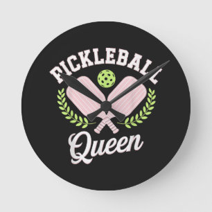 Pickleball Queen Funny Pickleball Player Round Clock