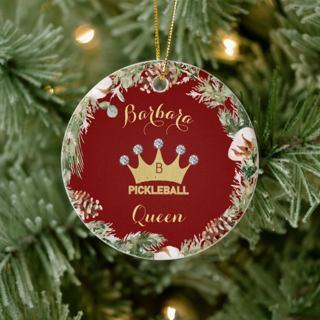 Pickleball Queen Glam Glitz Monogram Name  Ceramic Ornament (Tree)