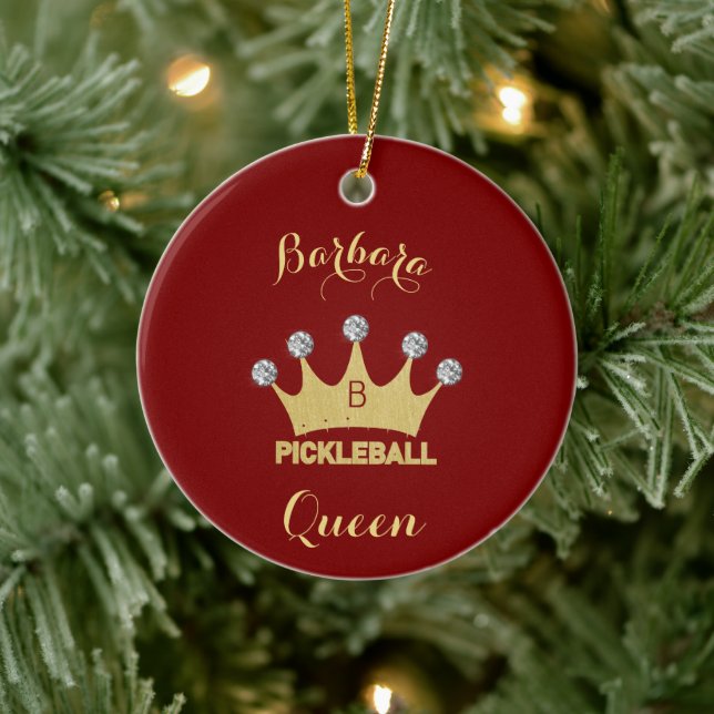 Pickleball Queen Glam Glitz Monogram Name  Ceramic Ornament (Tree)
