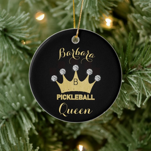 Pickleball Queen Glam Glitz Monogram Name Gold    Ceramic Ornament (Tree)