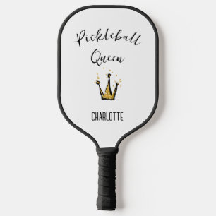 Pickleball Queen Gold Glitter Crown Custom Name Pickleball Paddle