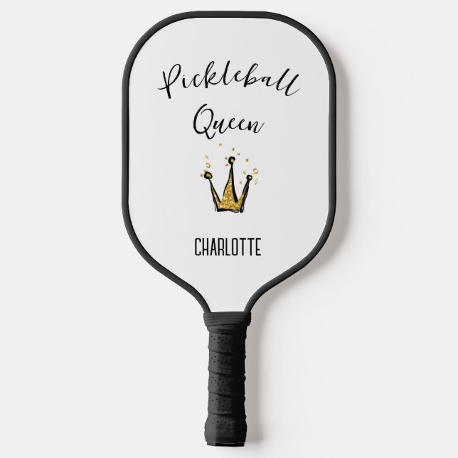 Pickleball Queen | Gold Glitter Crown Custom Name Pickleball Paddle (Back)