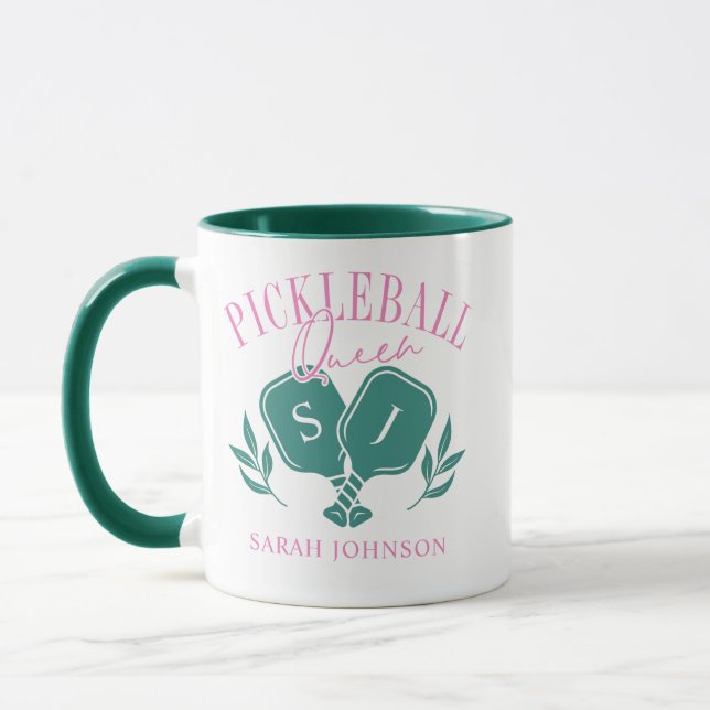 Pickleball Queen Logo Monogram Custom Name Mug (Left)