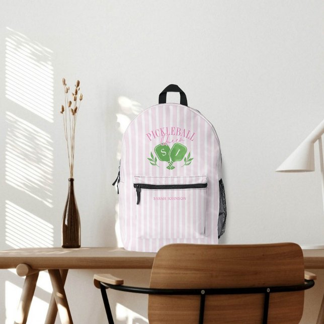 Pickleball Queen Logo Monogram Custom Name Printed Backpack (Creator Uploaded)