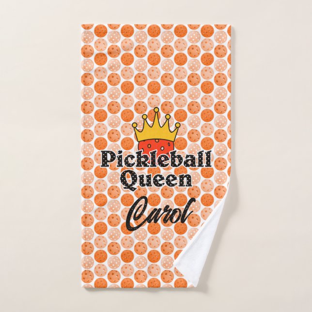 Pickleball Queen Orange Ball in Crown Personnalisé (Serviette à main)