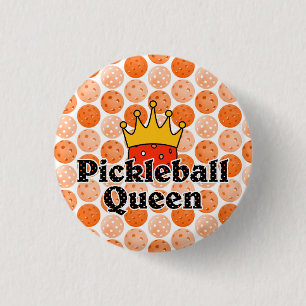 Pickleball Queen - Orange Ball Wearing Gold Crown 1 Inch Round Button