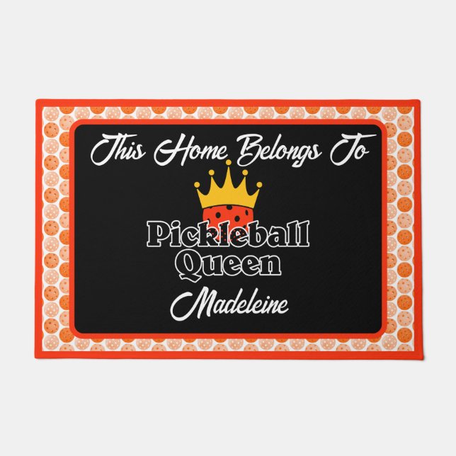 Pickleball Queen - Orange Pickleball Personalized Doormat (Front)