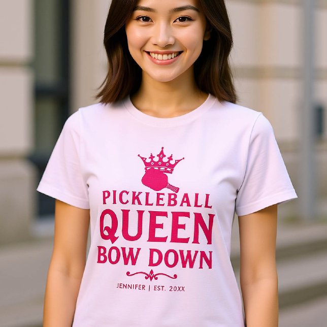 Pickleball Queen Pink Personalized Gift Funny T-Shirt (pickleball gift for her funny tshirt women birthday christmas mom friend personalized pink club)