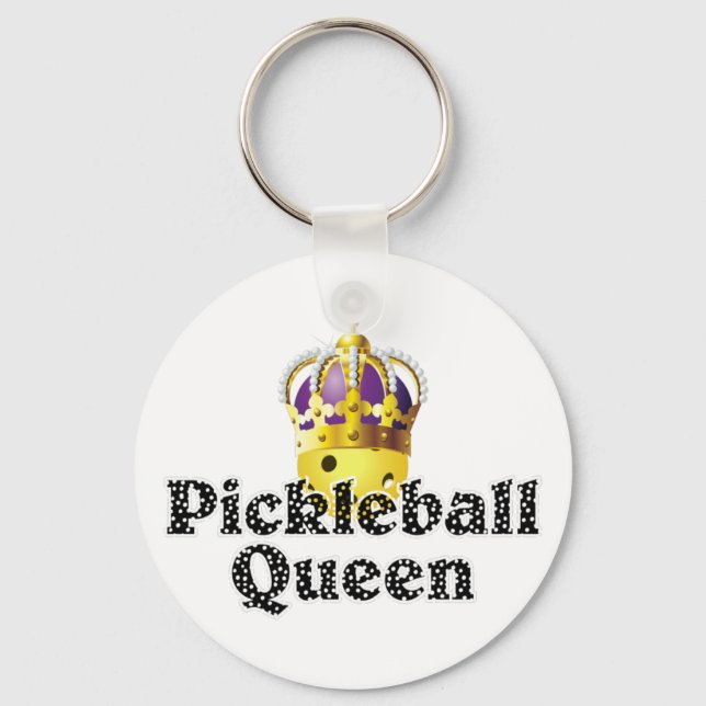 Pickleball Queen, Yellow Ball Purple, Gold Crown Keychain (Front)