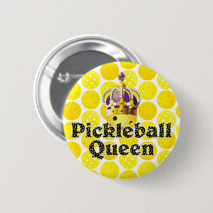 Pickleball Queen Yellow Ball Wearing Crown Purple 2 Inch Round Button