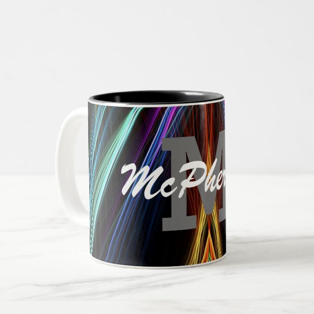 Pickleball Radiant Colours - Monogram and Name  Two-Tone Coffee Mug (Front Left)