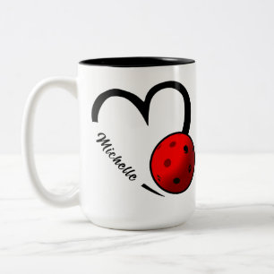 Pickleball Rating Personalized Heart Red and White Two-Tone Coffee Mug