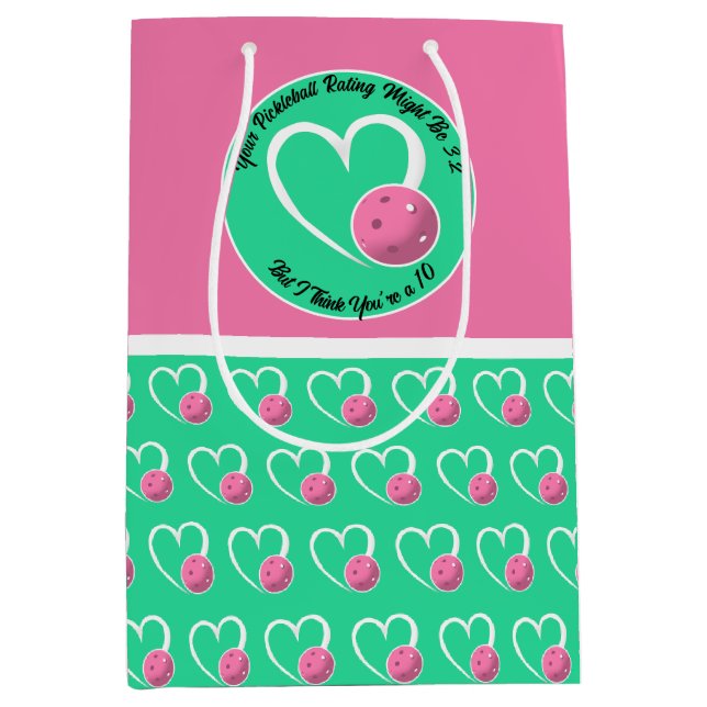 Pickleball Rating Valentine Heart Pink Turquoise Medium Gift Bag (Front)