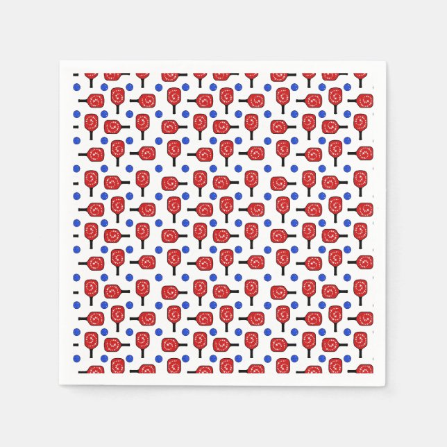 Pickleball Red White Blue Paddles and PickleBalls Napkin (Front)