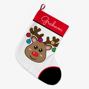 Pickleball Reindeer boy Large Christmas Stocking