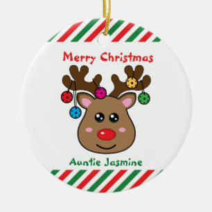Pickleball  Reindeer 🎄 Ceramic Ornament