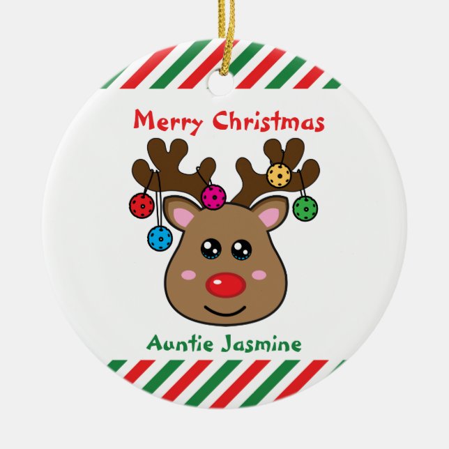 Pickleball  Reindeer 🎄 Ceramic Ornament (Front)